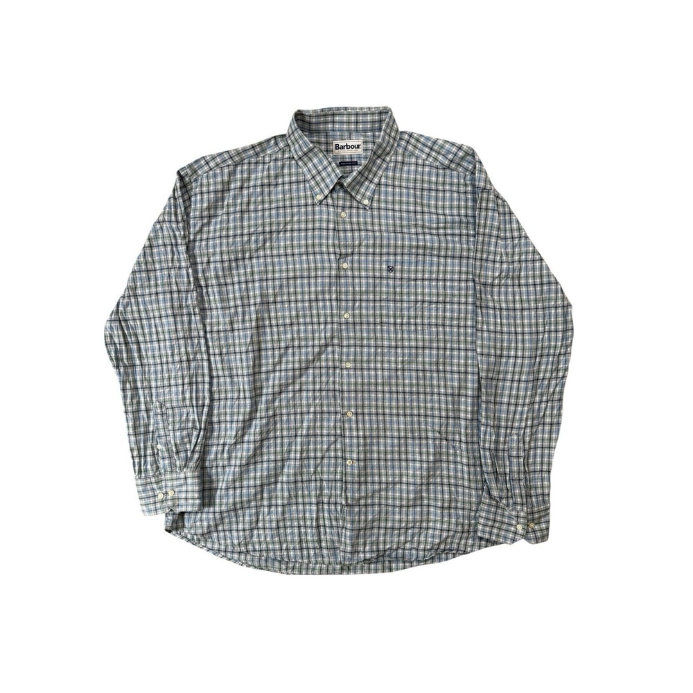Barbour Shirt Mens 2XL Green Blue Plaid Regular Fit‎ Button Down Long Sleeve
